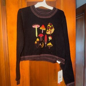 Cider Black and Brown Mushroom Embroidered Sweater